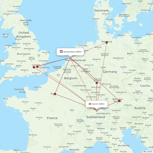 SWISS flights between Zurich and Amsterdam