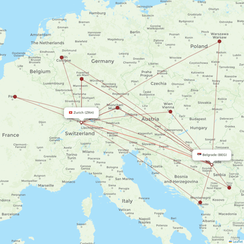 Air Serbia flights between Zurich and Belgrade