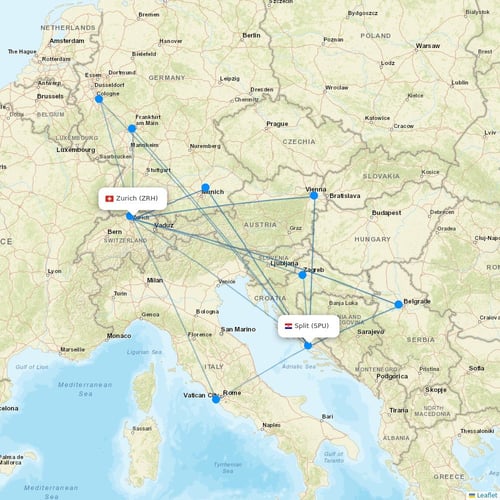 Croatia Airlines flights between Zurich and Split