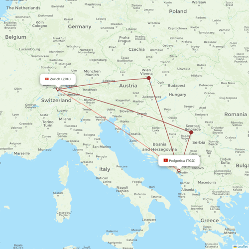 Interjet flights between Zurich and Podgorica