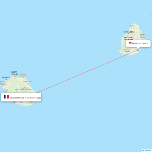 Air Austral flights between Saint Pierre de la Reunion and Mauritius