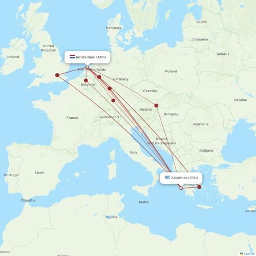 Transavia flights between Zakinthos and Amsterdam