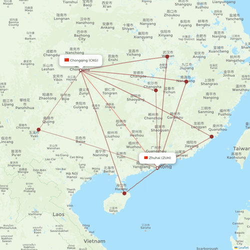 Chongqing Airlines flights between Zhuhai and Chongqing