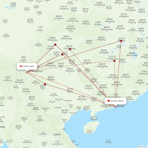 HongTu Airlines flights between Zhuhai and Lijiang