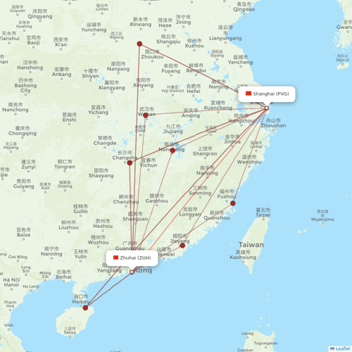 Juneyao Airlines flights between Zhuhai and Shanghai