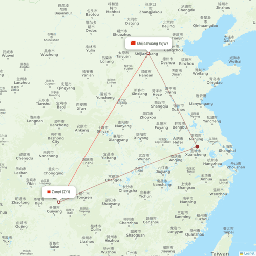 Hebei Airlines flights between Zunyi and Shijiazhuang