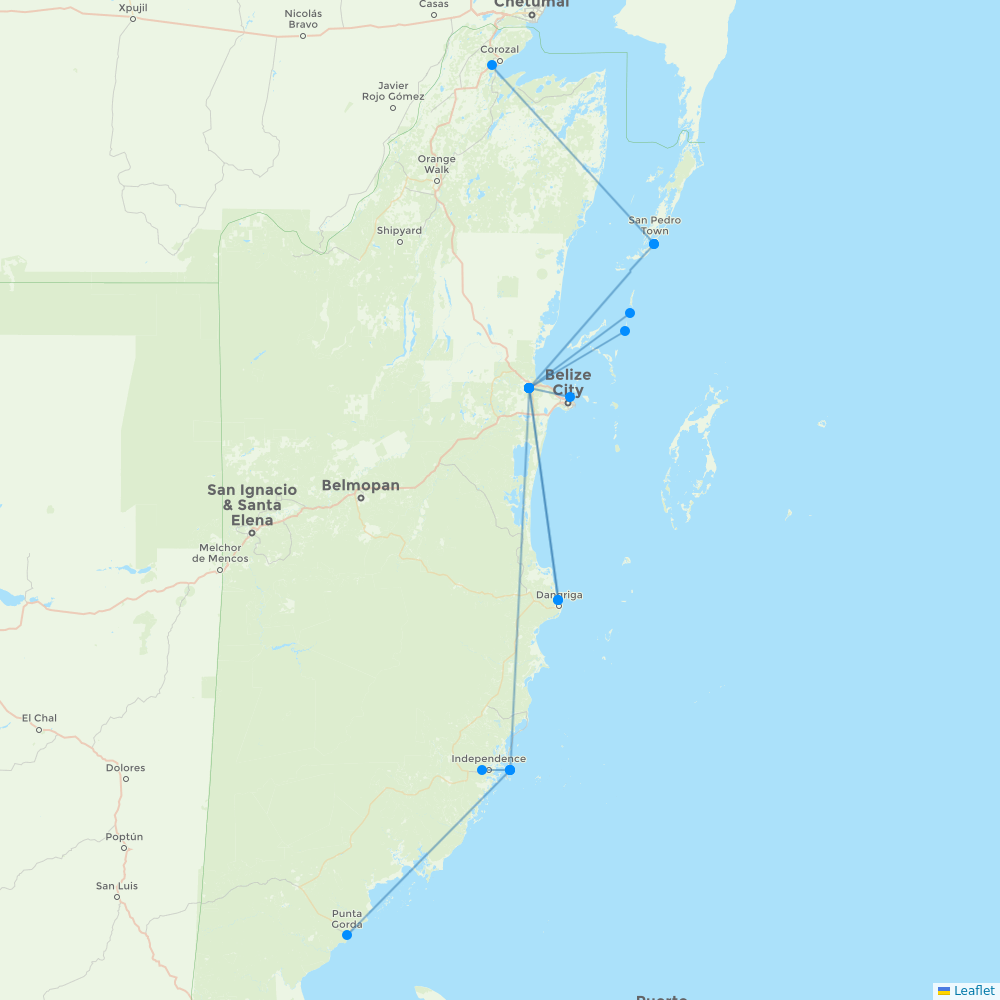 Maya Island Air destination map