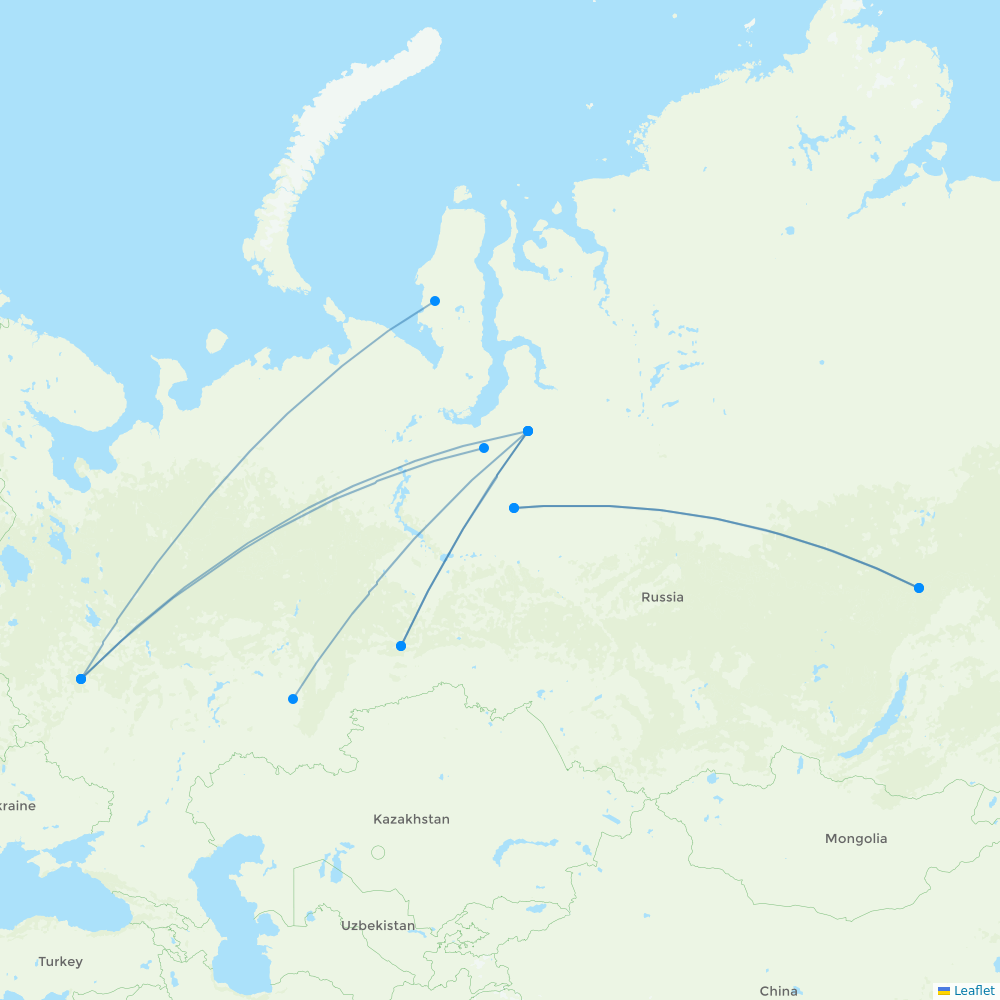 Gazpromavia destination map