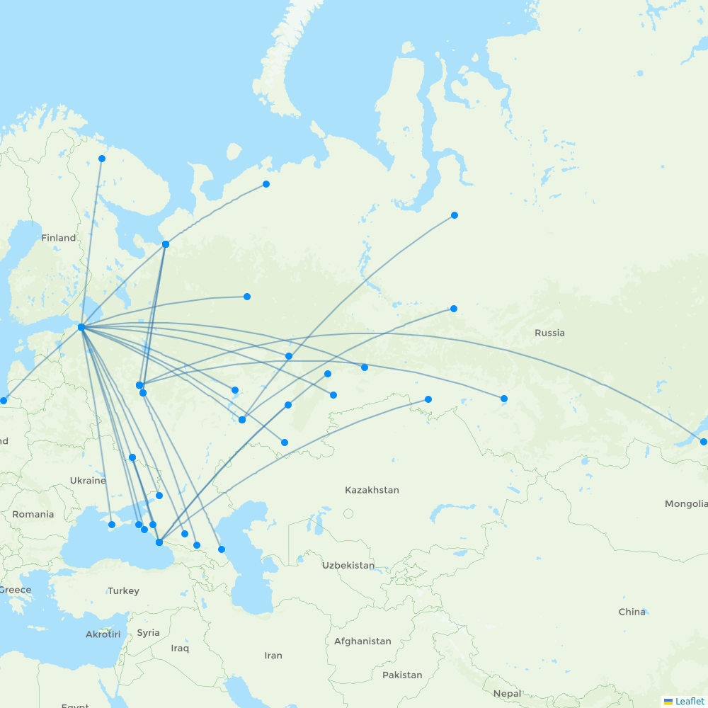Nordavia Regional Airlines destination map