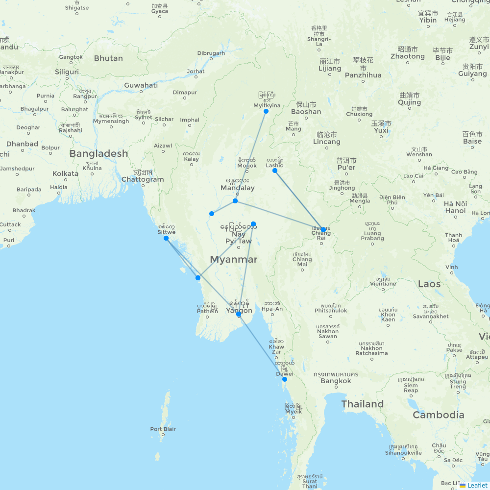Mann Yadanarpon Airlines destination map