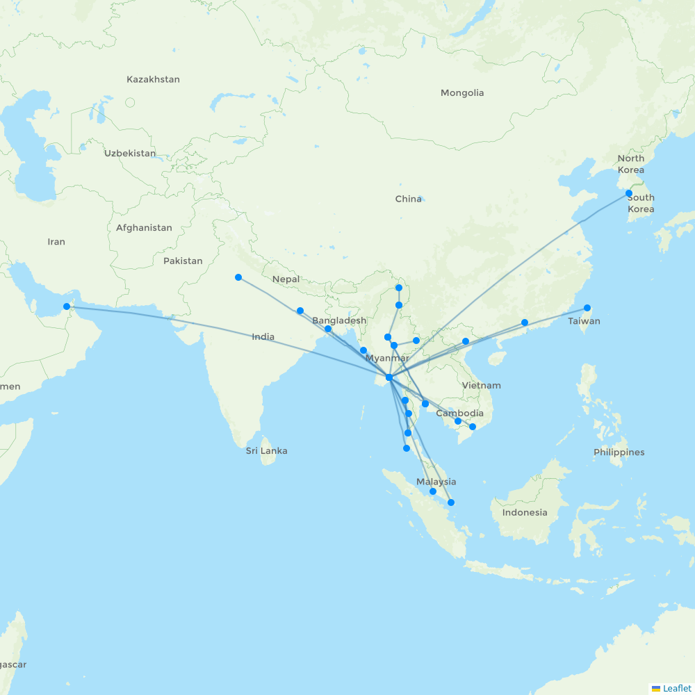 Myanmar Airways International destination map