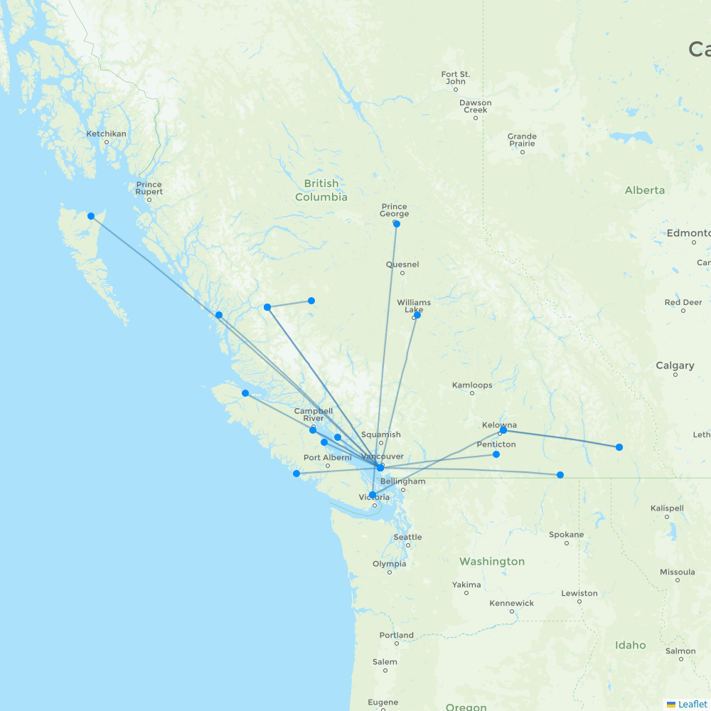 Pacific Coastal Airlines destination map