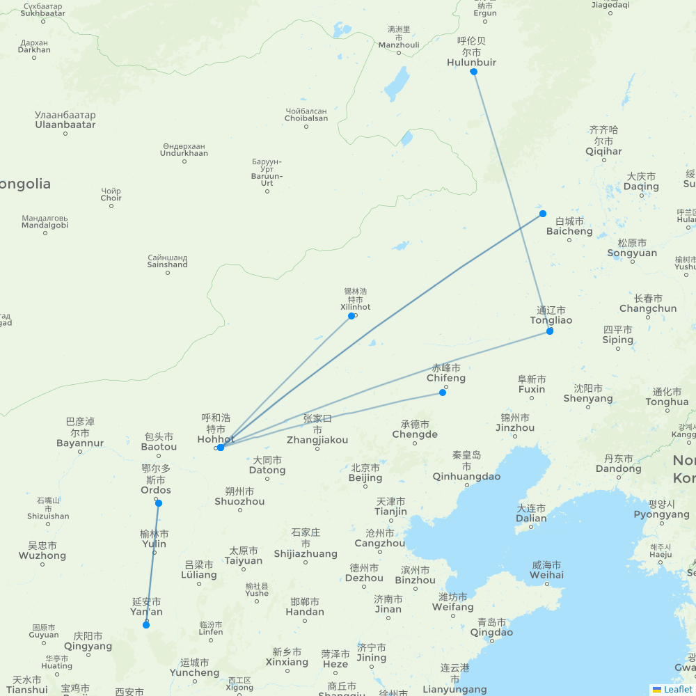 Genghis Khan Airlines destination map
