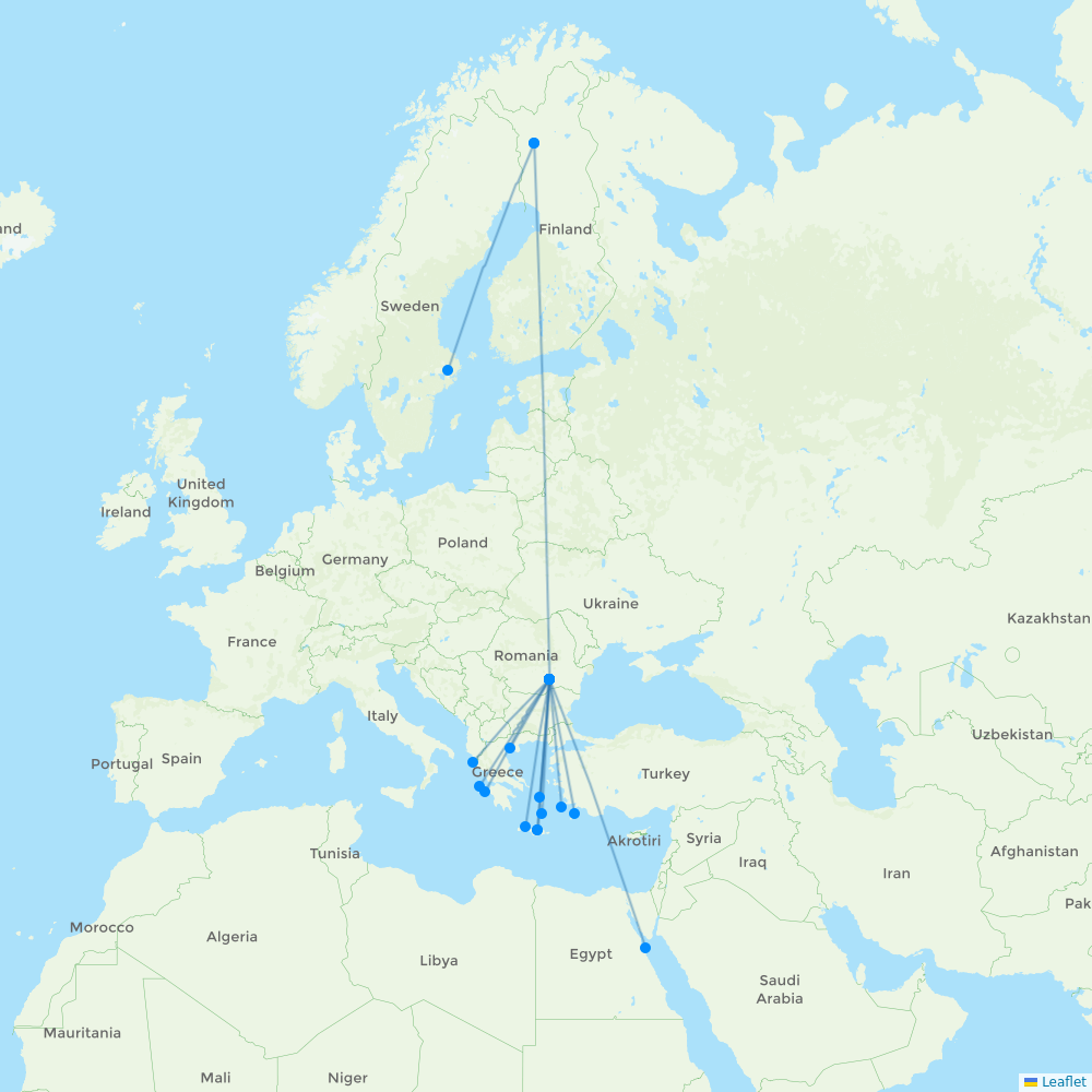 Astra Airlines destination map