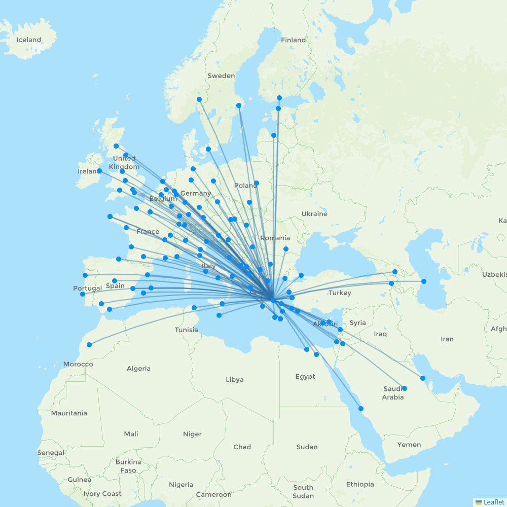Aegean Airlines destination map