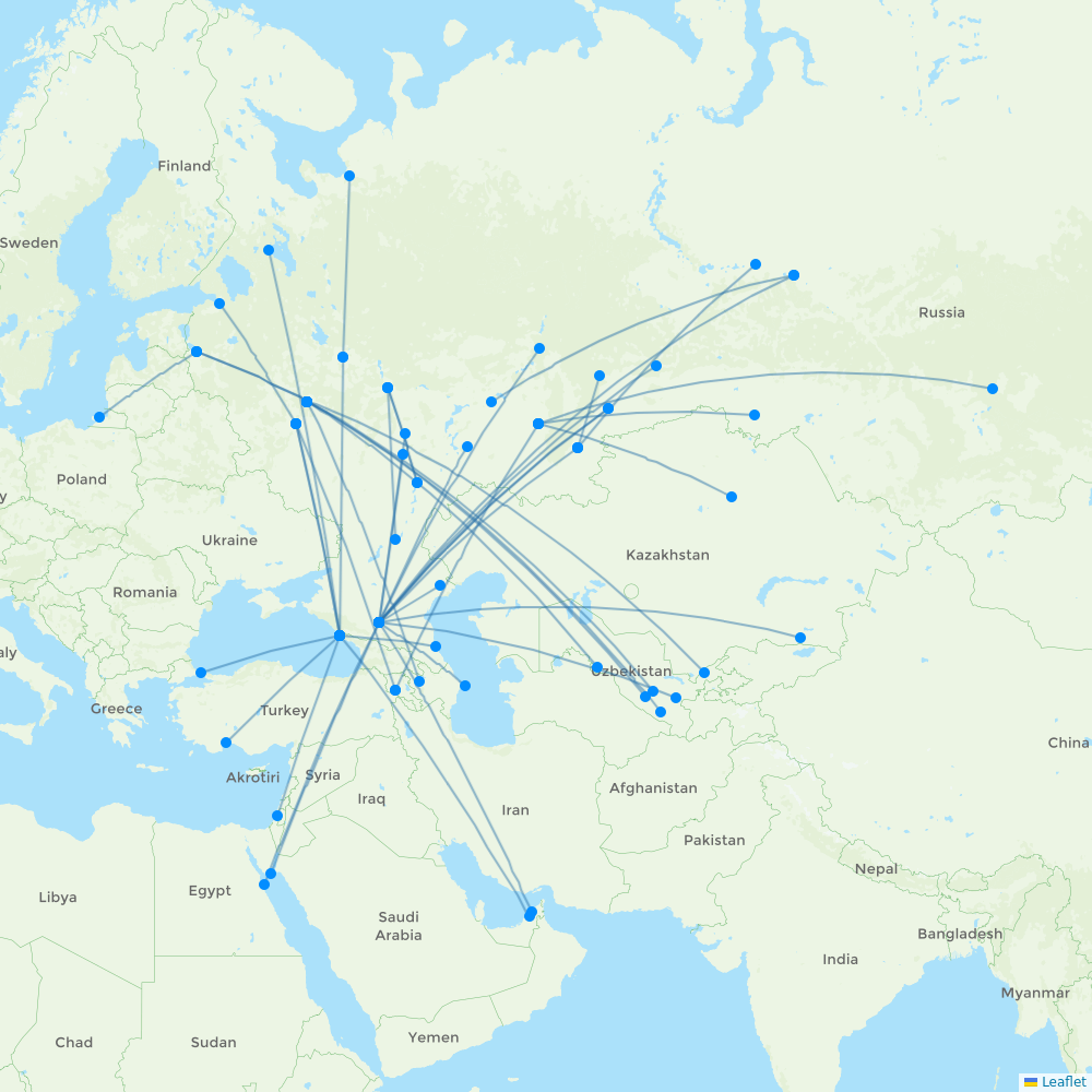 Azimuth Airlines destination map