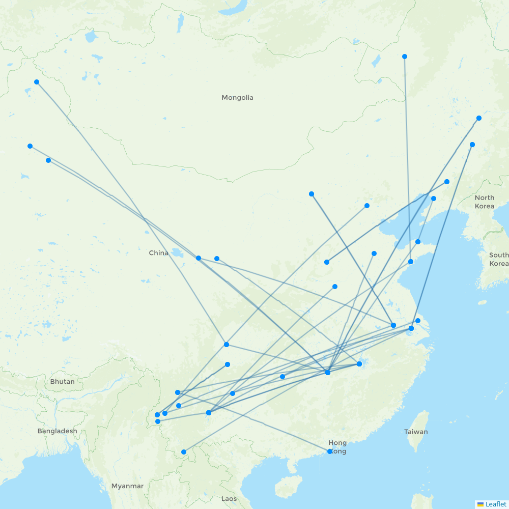 HongTu Airlines destination map