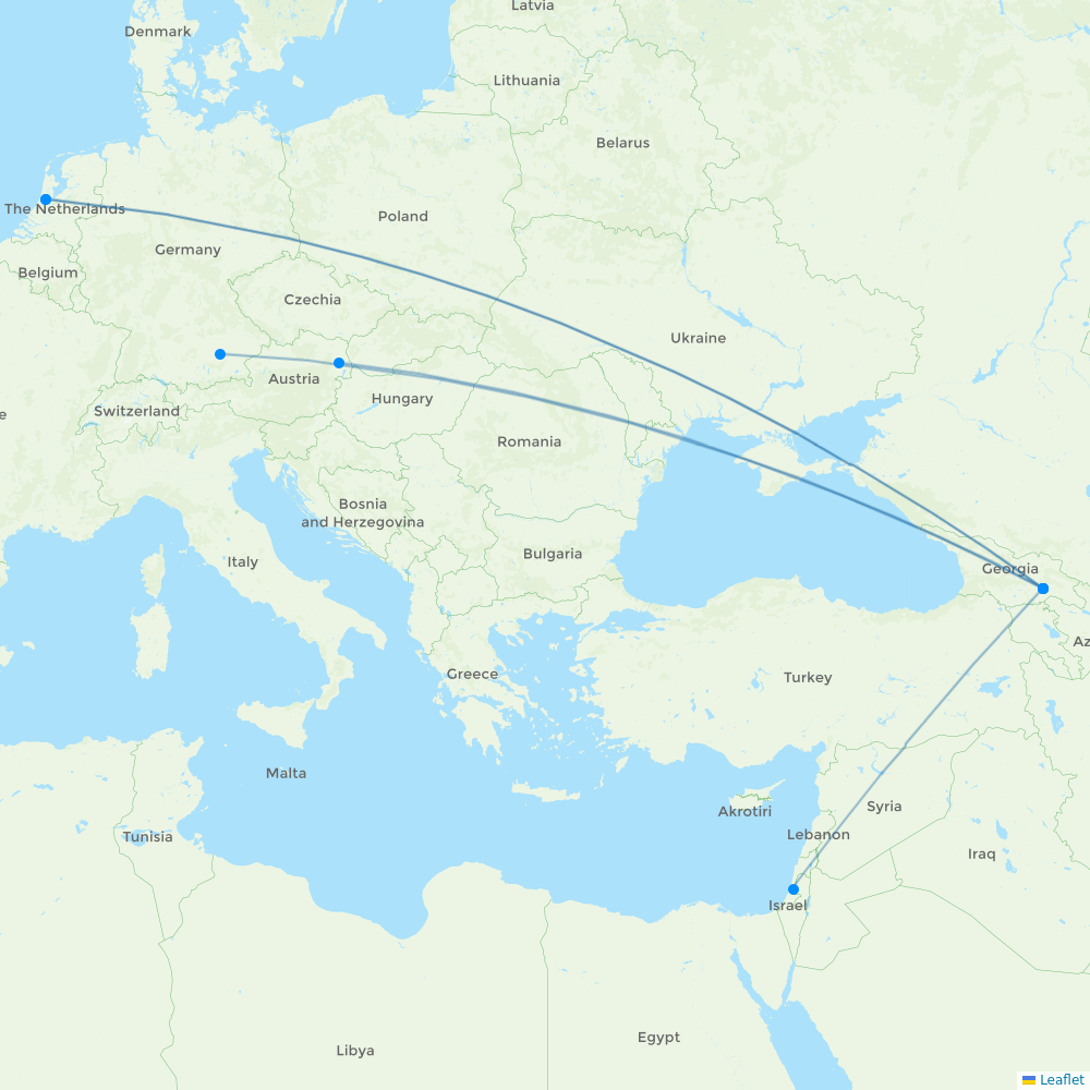Georgian Airways destination map