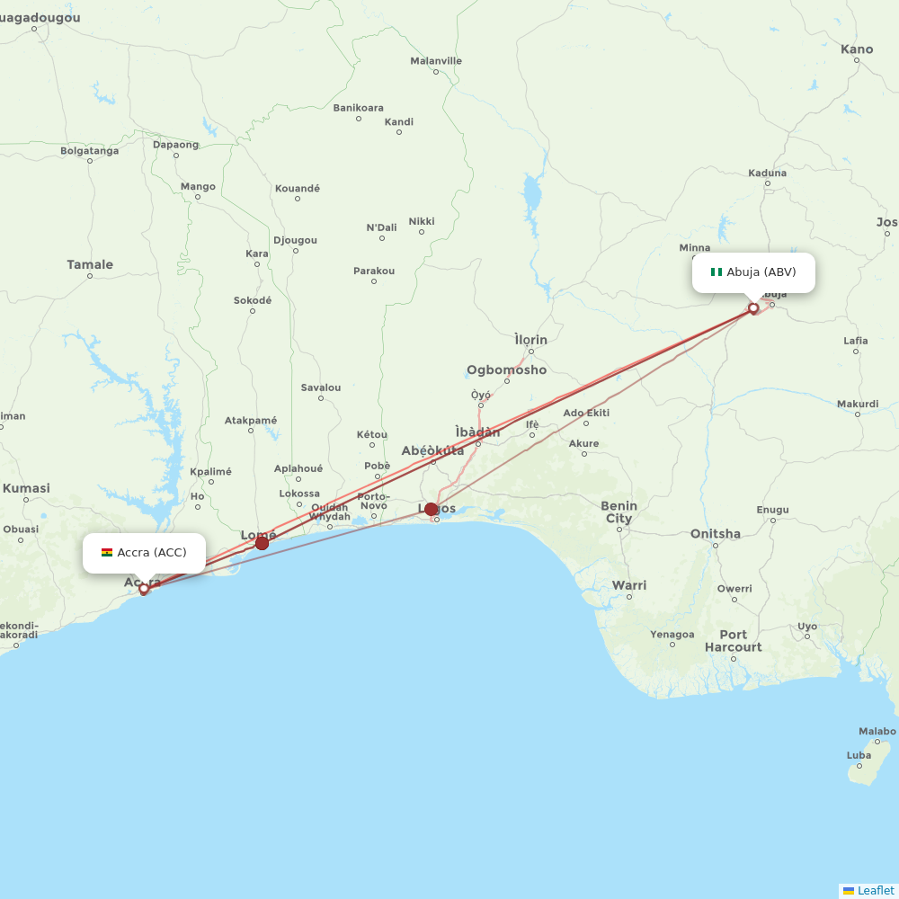 Africa World Airlines routes (AW) 2026, map - Flight Routes