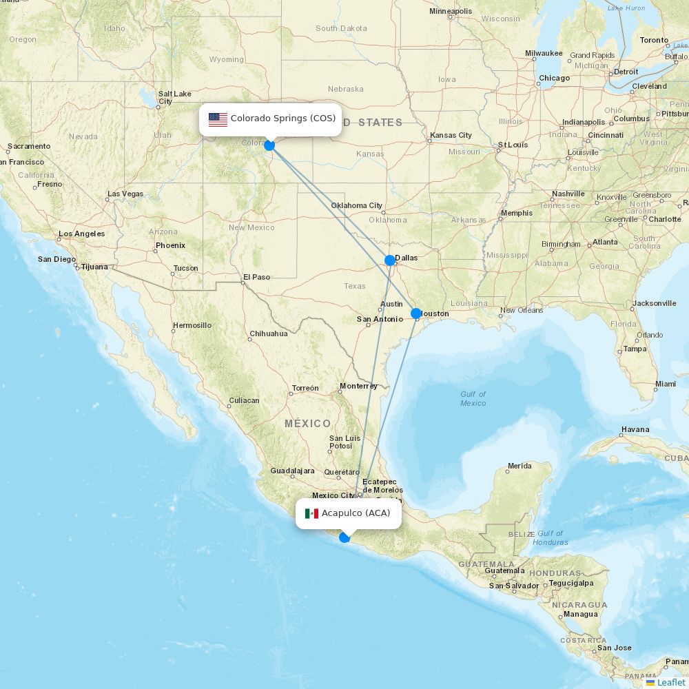 Flights from Acapulco to Colorado Springs, ACA to COS - Flight Routes