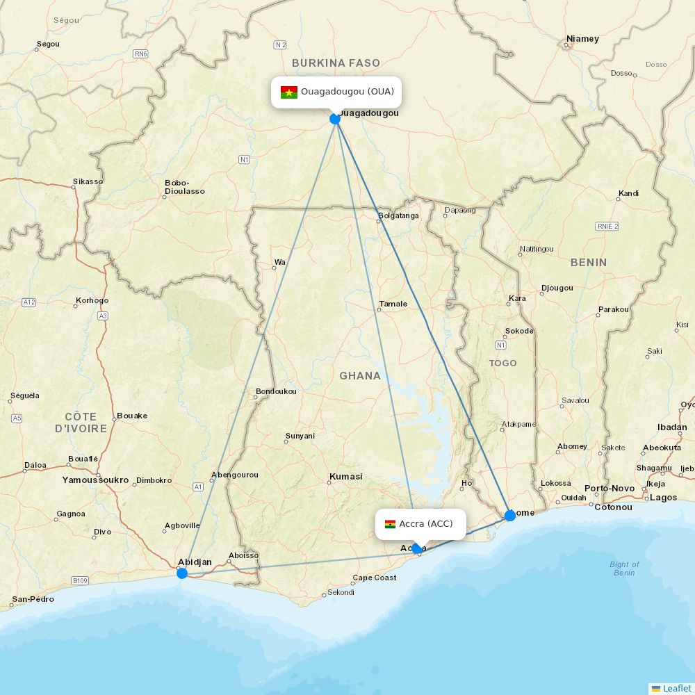 Africa World Airlines routes (AW) 2026, map - Flight Routes