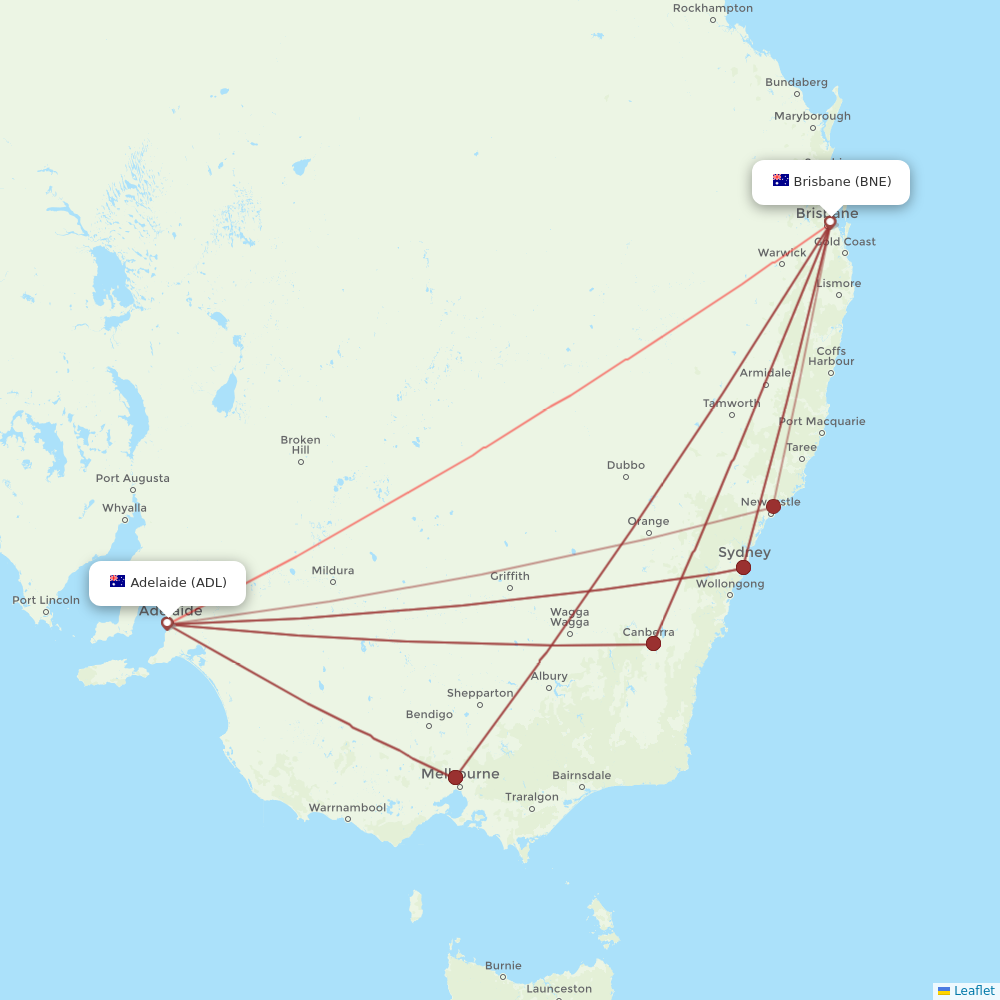 Qantas flights between Adelaide and Brisbane