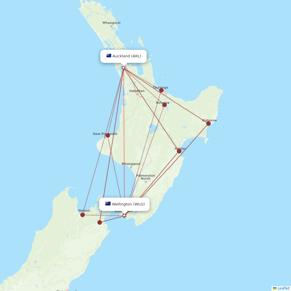 Air New Zealand flights between Auckland and Wellington