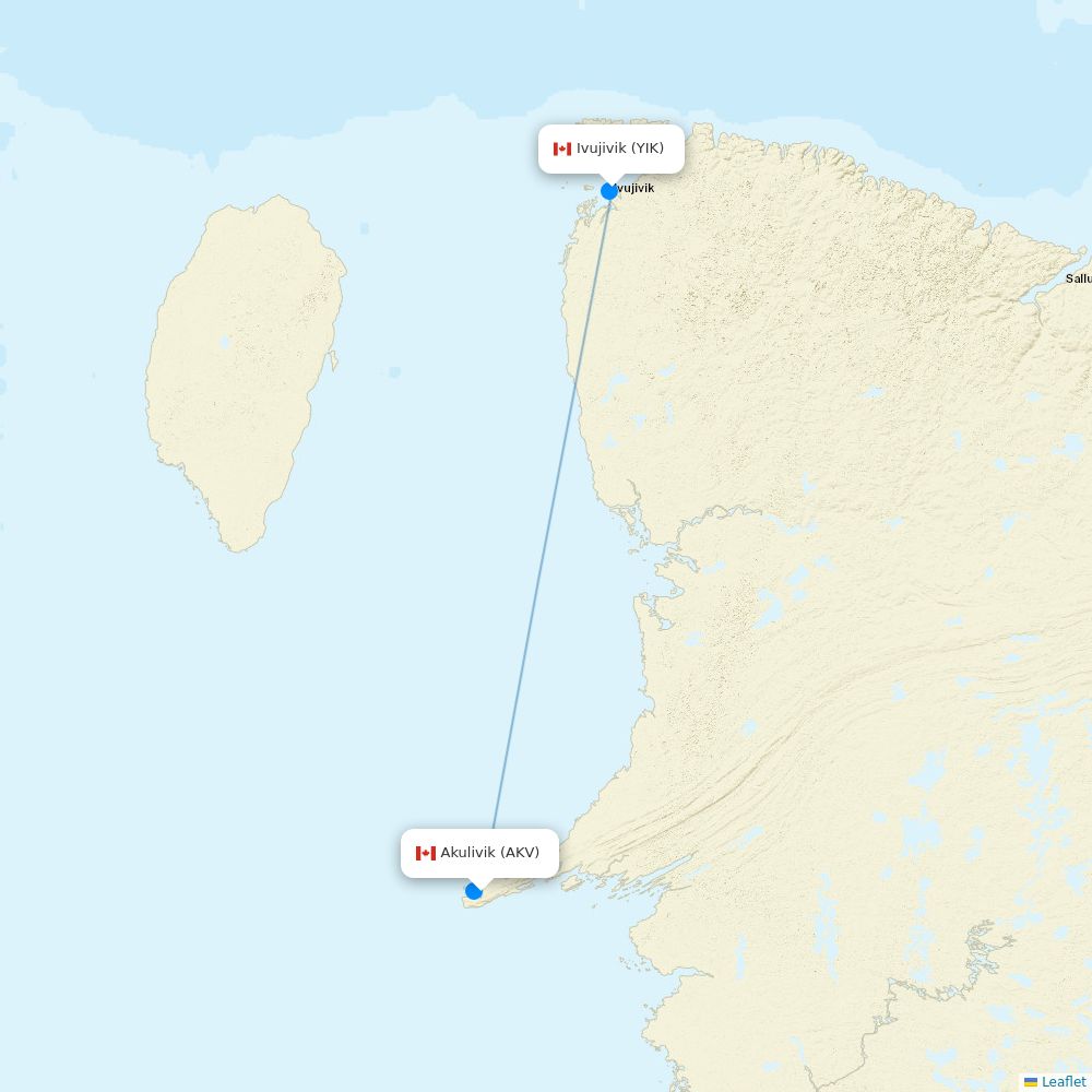 Air Inuit flights between Akulivik and Ivujivik