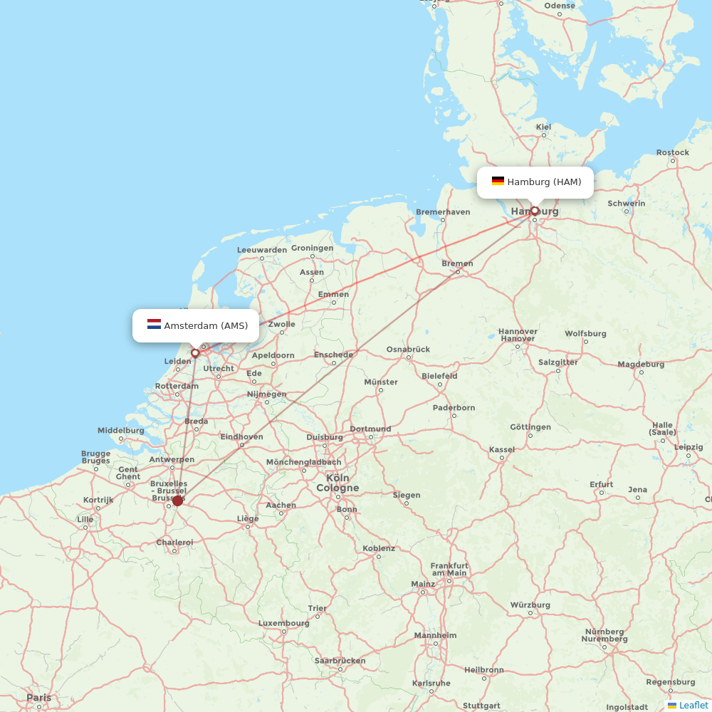 KLM flights between Amsterdam and Hamburg