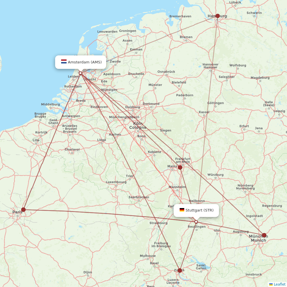 KLM flights between Amsterdam and Stuttgart