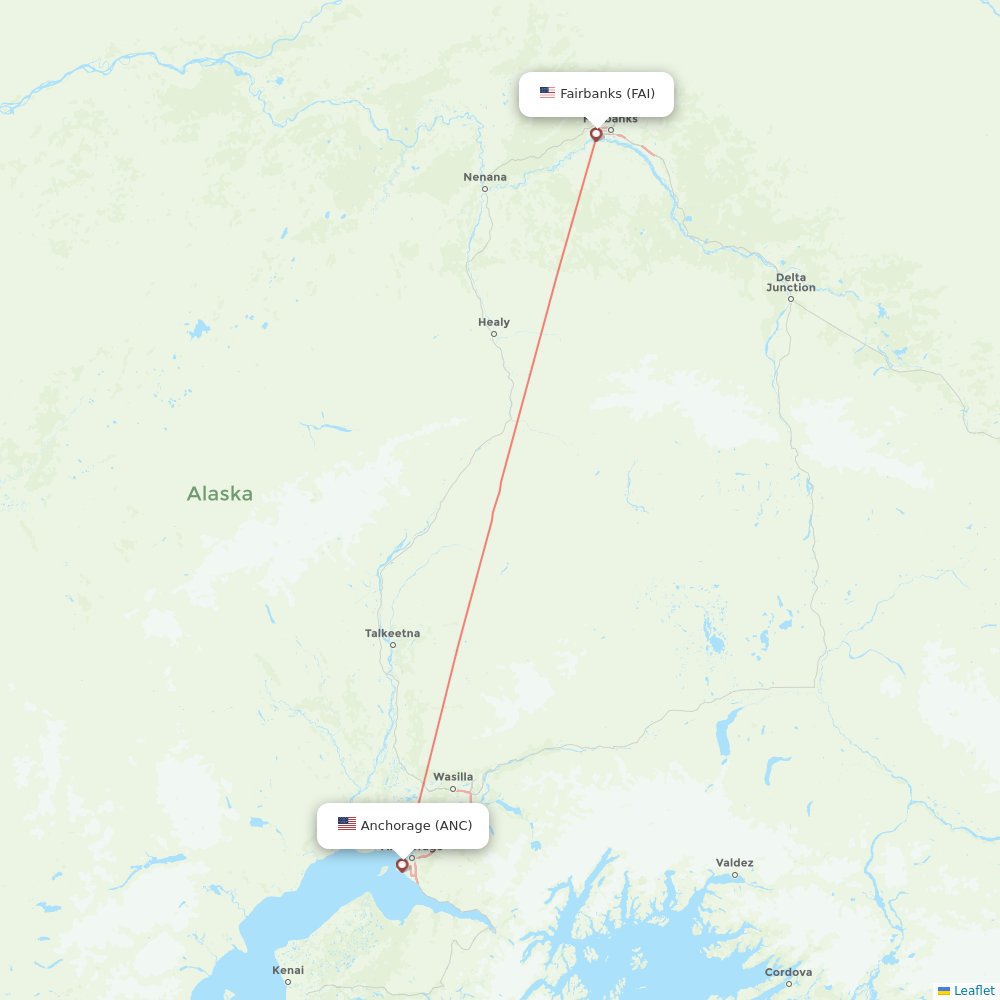 Alaska Airlines flights between Anchorage and Fairbanks