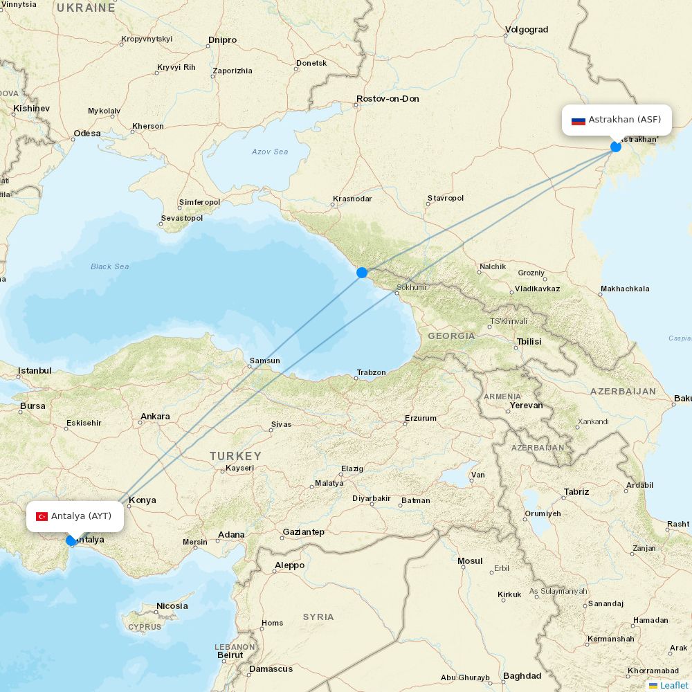 AZUR air flights between Antalya and Astrakhan