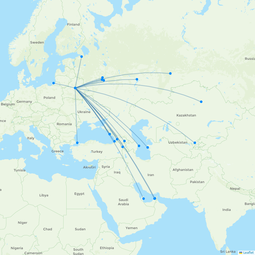 Belavia destination map