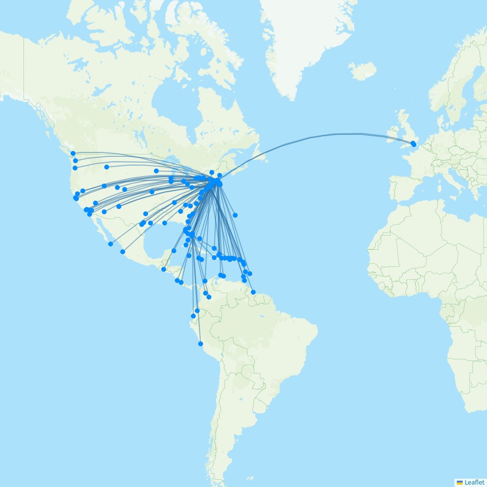 JetBlue Airways destination map