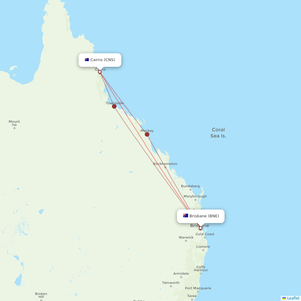 Qantas flights between Brisbane and Cairns