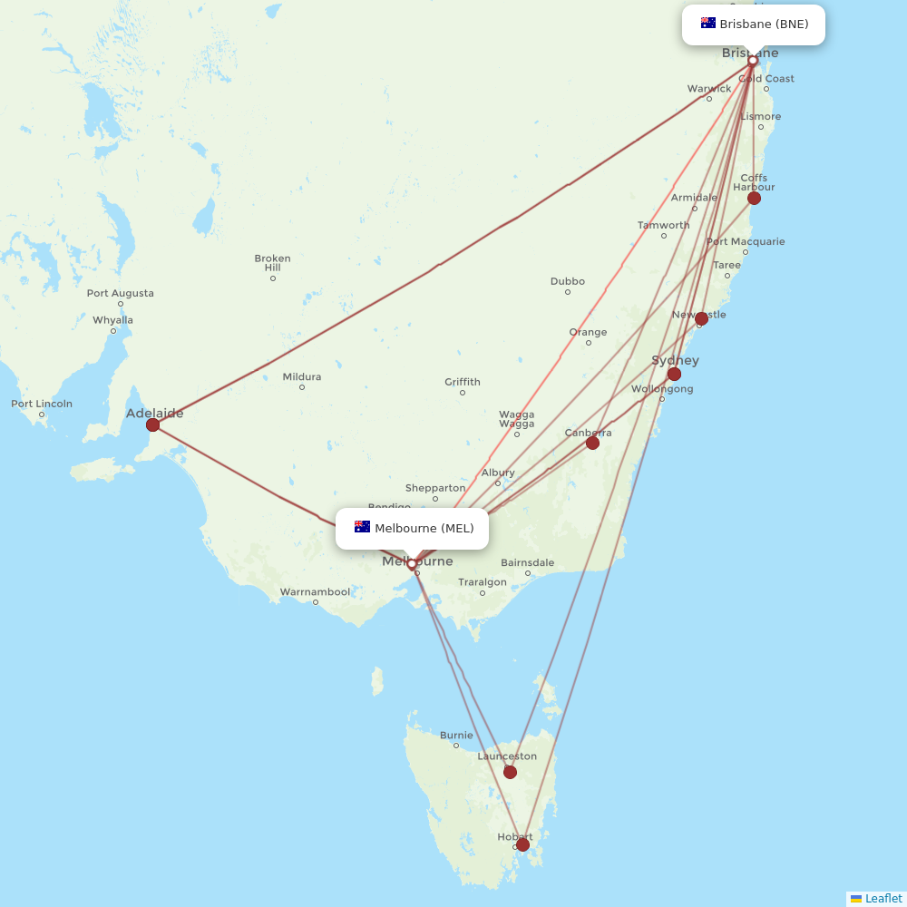 Qantas flights between Brisbane and Melbourne