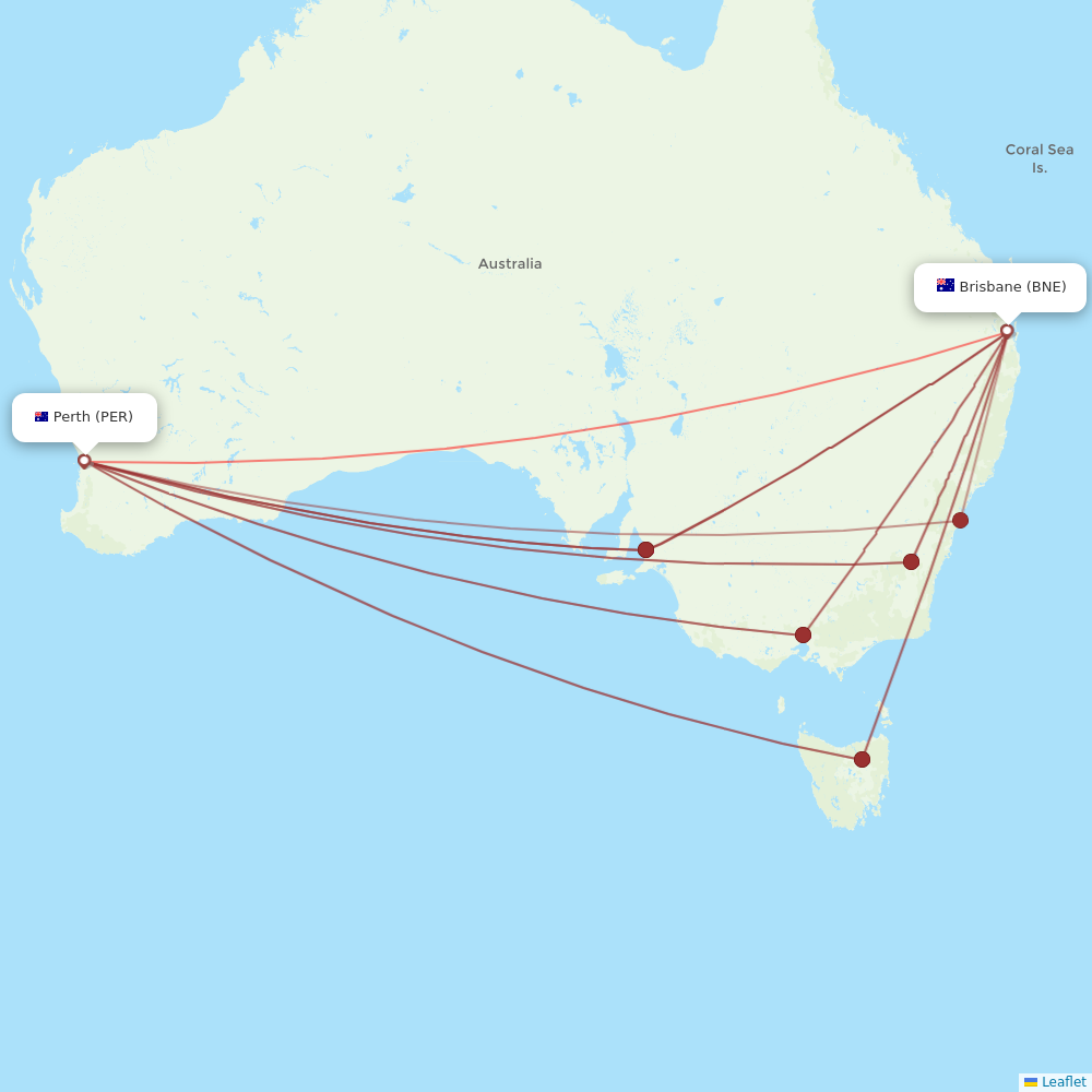 Qantas flights between Brisbane and Perth