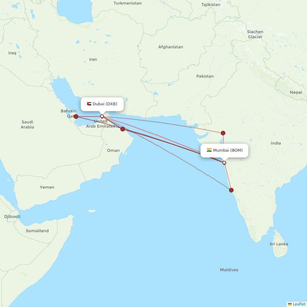 Emirates flights between Mumbai and Dubai