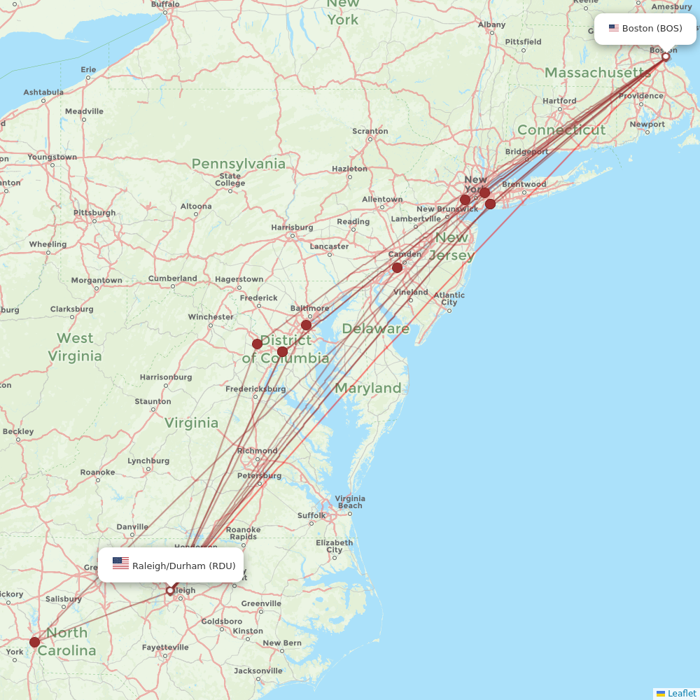 JetBlue Airways flights between Boston and Raleigh/Durham