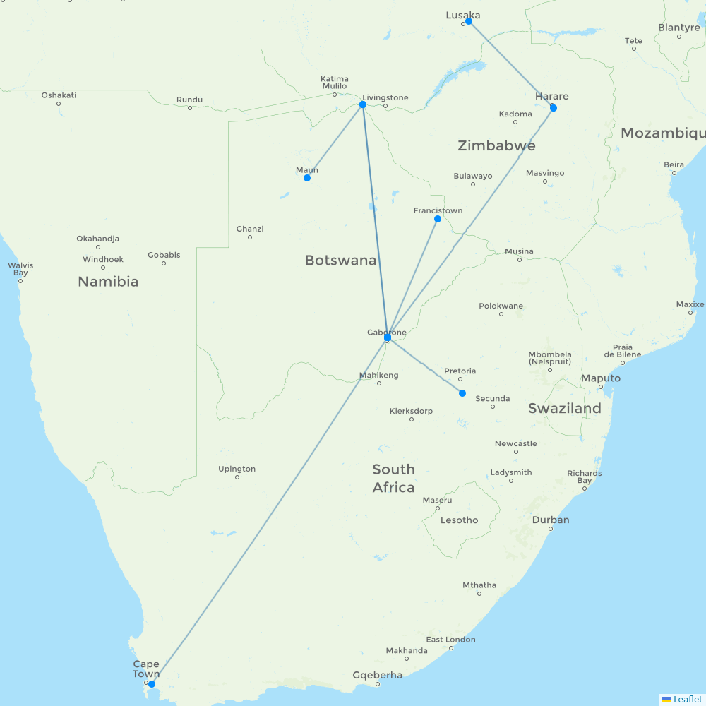 Air Botswana destination map
