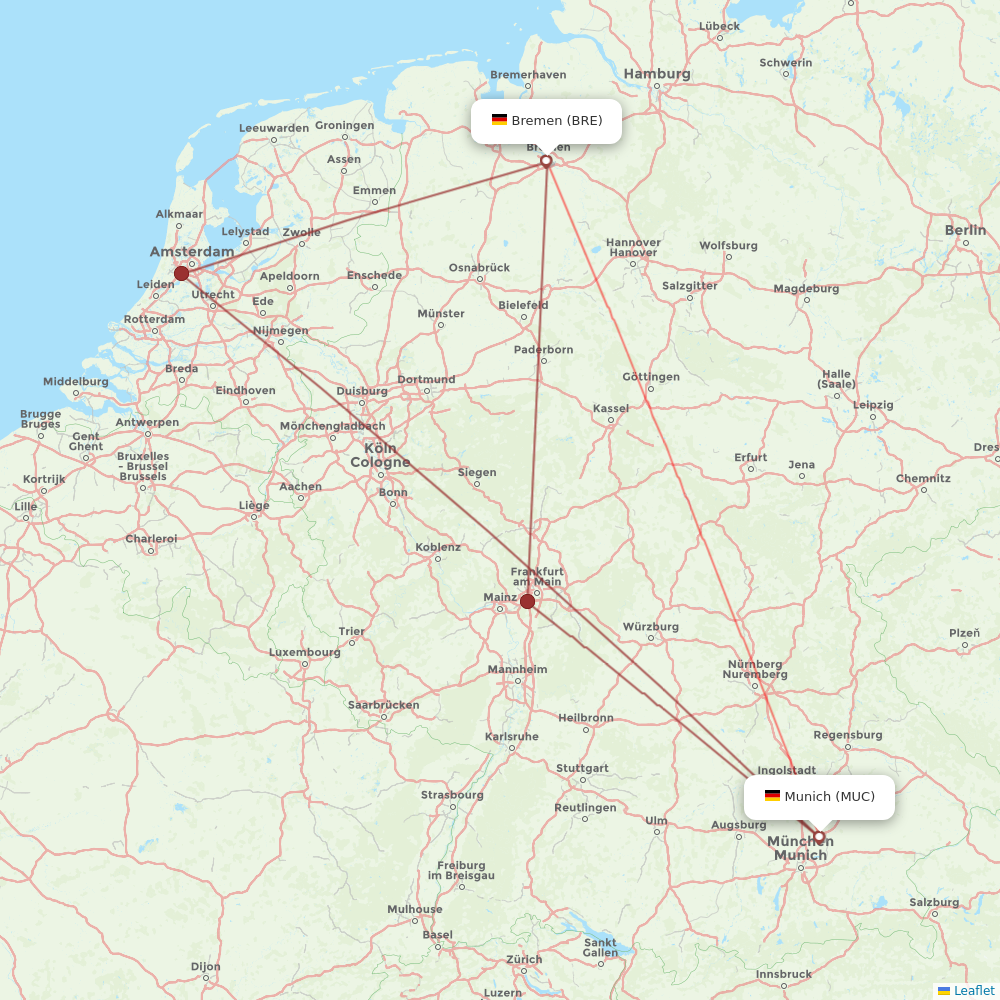 Lufthansa flights between Bremen and Munich