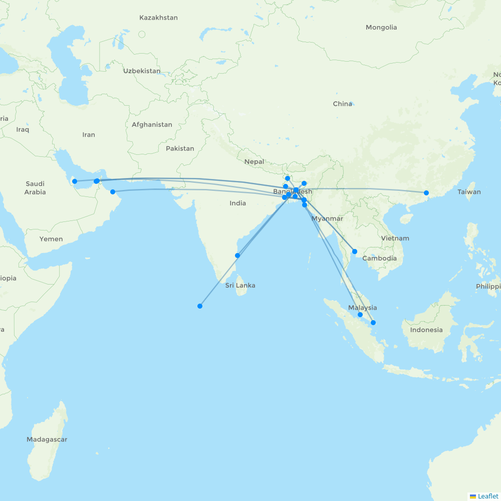 US-Bangla Airlines destination map
