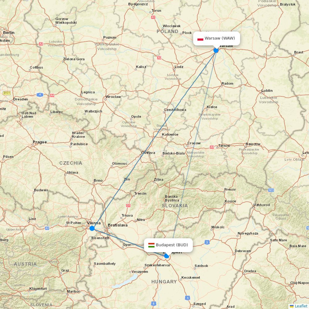 LOT - Polish Airlines flights between Budapest and Warsaw