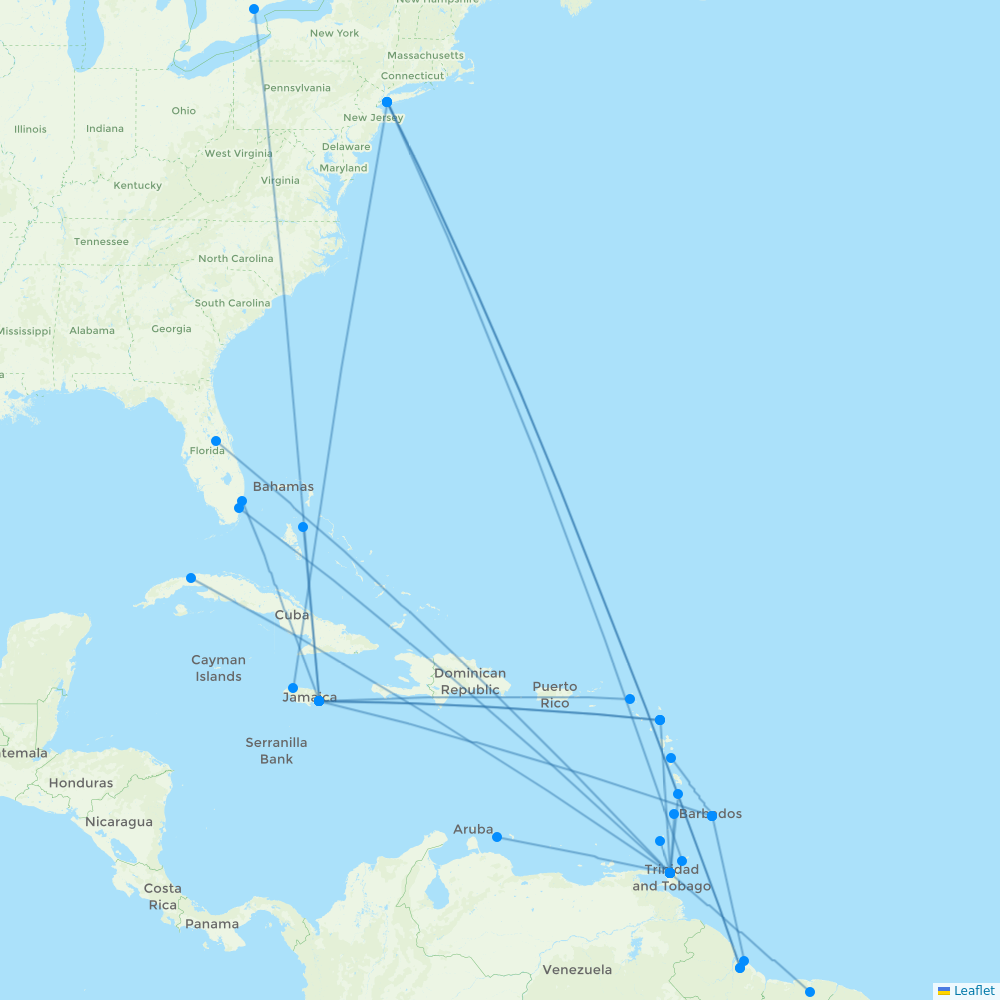 Caribbean Airlines destination map