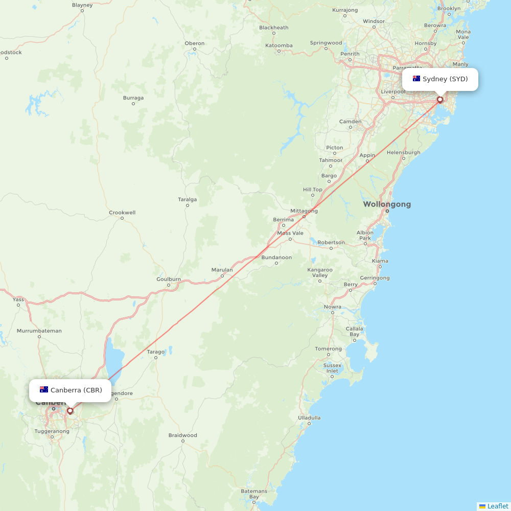 Qantas flights between Canberra and Sydney