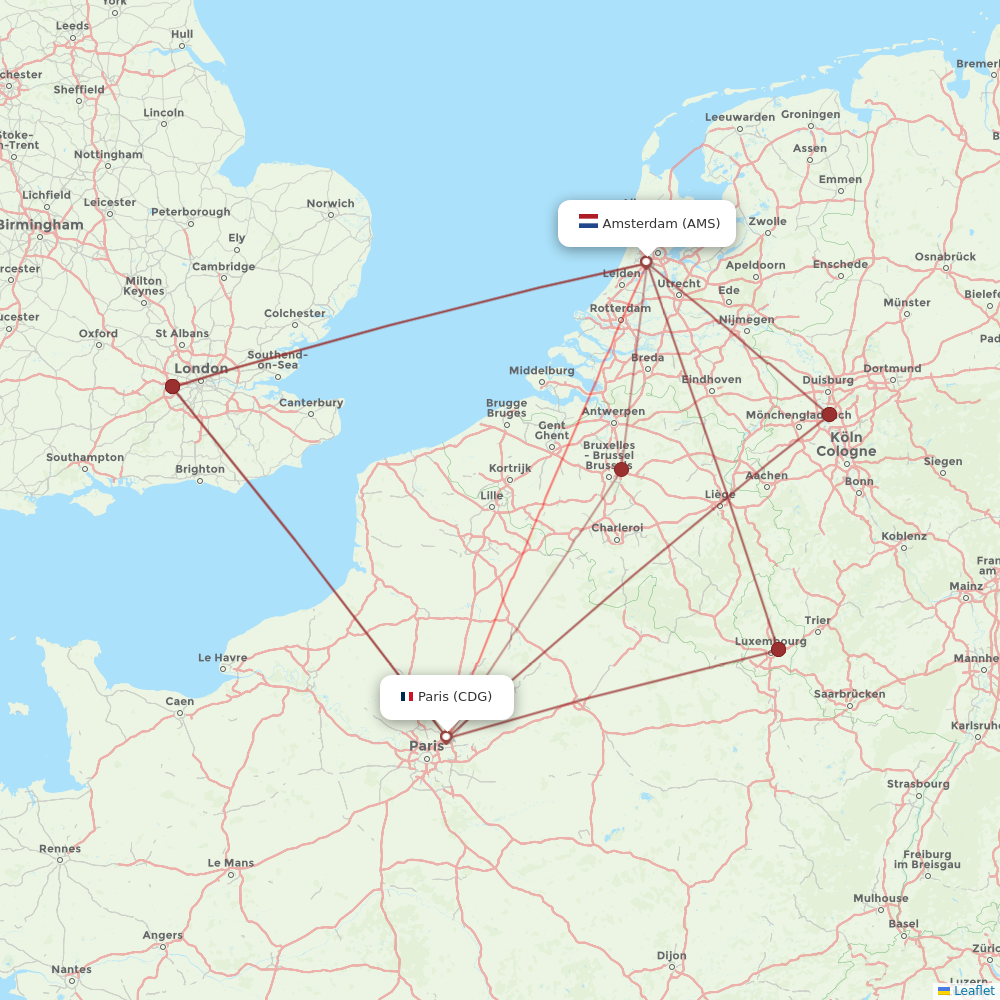 KLM flights between Paris and Amsterdam