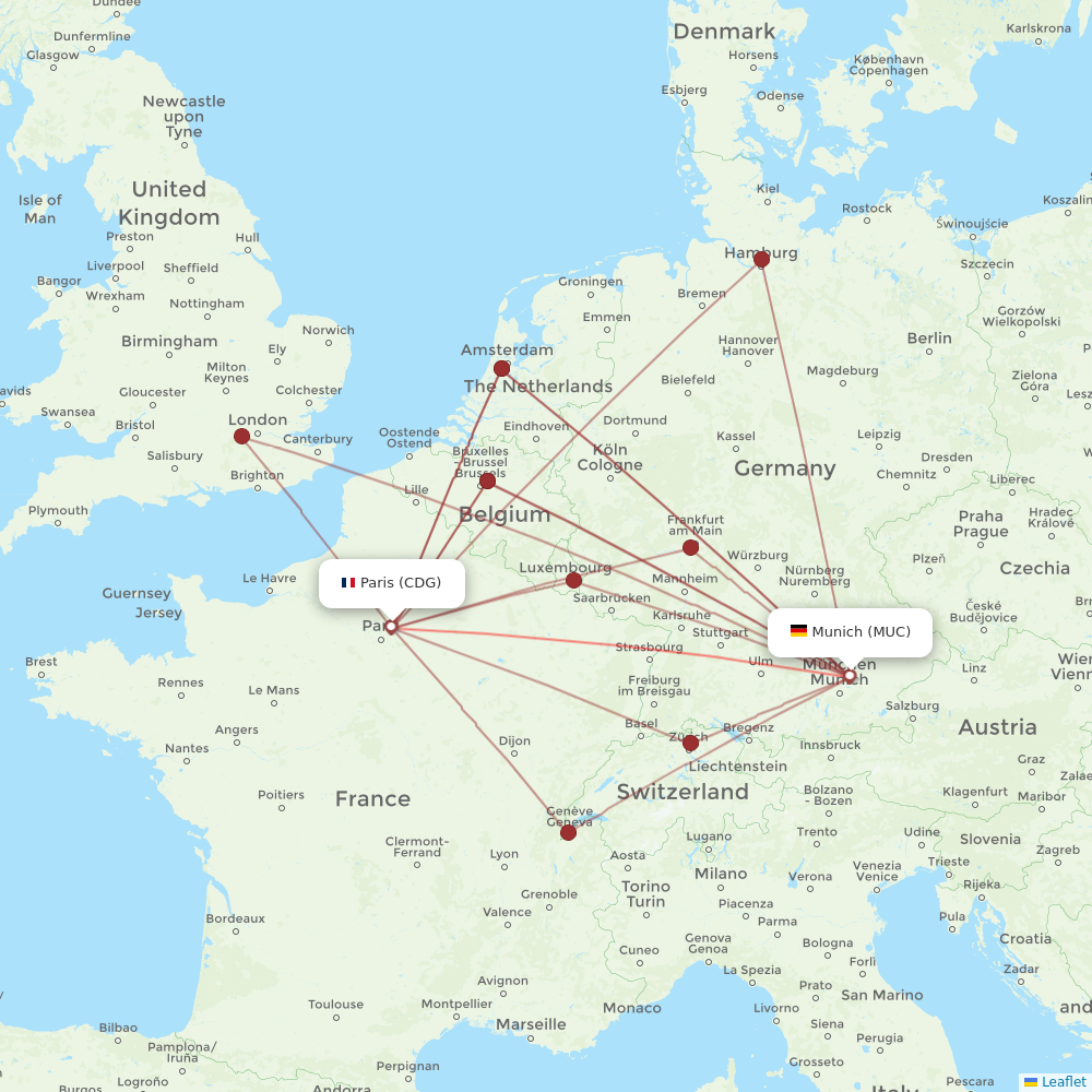 Lufthansa flights between Paris and Munich
