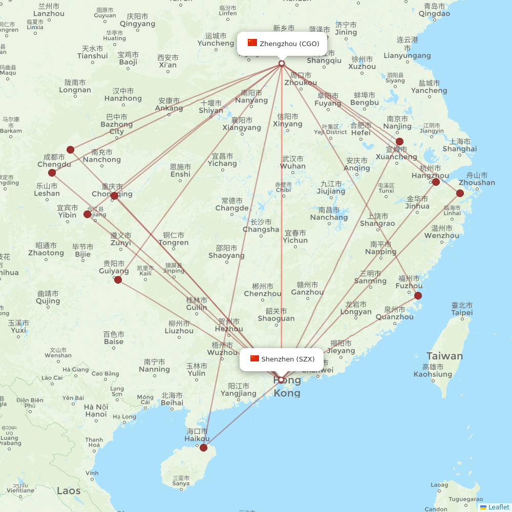 Shenzhen Airlines flights between Zhengzhou and Shenzhen