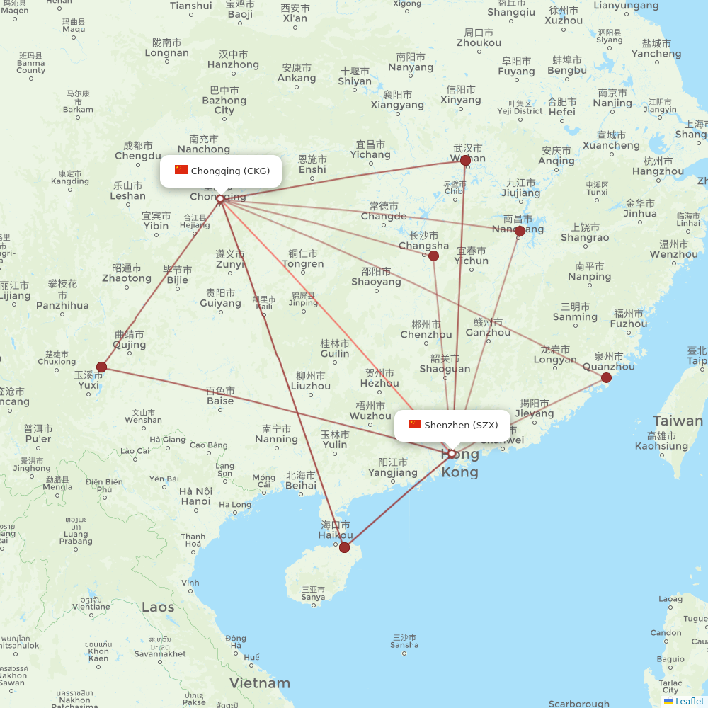 Shenzhen Airlines flights between Chongqing and Shenzhen