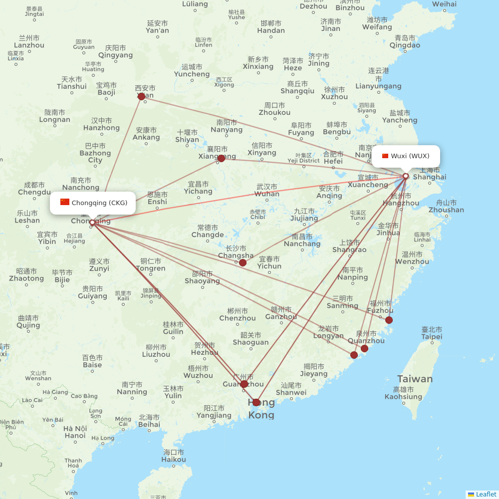 Shenzhen Airlines flights between Chongqing and Wuxi